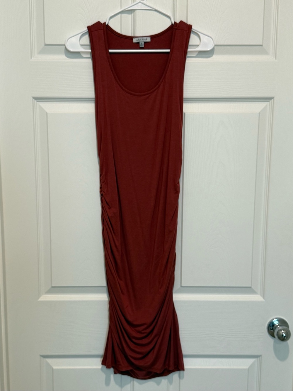 White Birch Sleeveless Ruched Midi Tank Dress - Rust Mauve